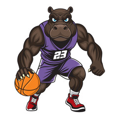 basketball mascot vector illustration hippopotamus basketball design