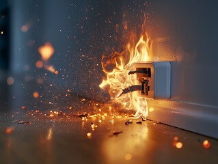 Surge Protector Catches Fire Causing Sparks and Flames