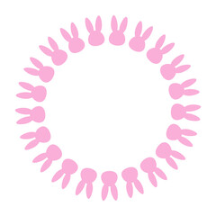 Round vector frame with pink bunny head silhouettes. Cute Easter circle border with pastel rabbits for baby shower invitations, spring celebration cards and decorative templates. 