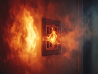 Smoke and Flames Erupting From Wall Outlet Behind Television