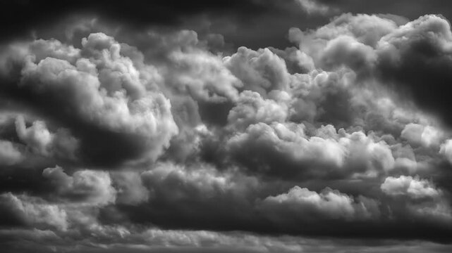 Dramatic rolling storm clouds in grayscale. Seamless looping video background