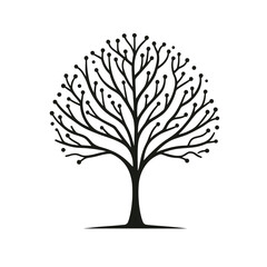 Naklejka premium Silhouette of a unique tree with branches and buds on a white background 