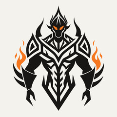 Fiery Tribal Warrior Strong Black and Orange Silhouette Logo Design
