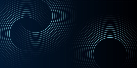 Blue abstract background with glowing circles. Swirl circular lines pattern. Geometric spiral. Twirl element. Modern graphic design. Futuristic technology concept.