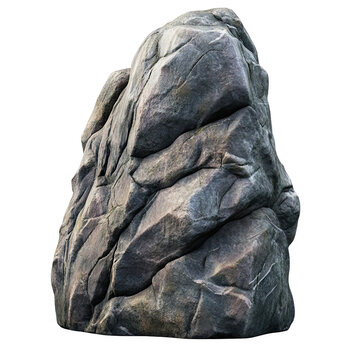 Natural rock formation with rugged texture, isolated on a white background.