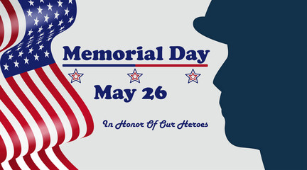 Memorial Day greeting with American flag and USA map design, May 26 national celebration
