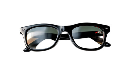 Fototapeta premium Stylish Sunglasses in Focus: An eye-level shot captures a pair of sleek, black-framed sunglasses, offering a classic, elegant look and perfect eye protection.