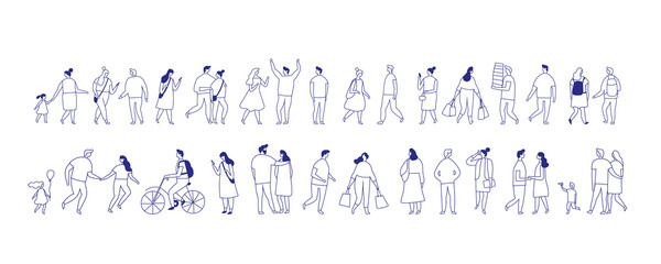 City People Crowd. Line art people big bundle isolated on white. Hand drawn People vector set. Male and female flat characters set © Oksana_Latysheva