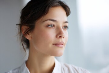 Fototapeta premium portrait of reflective individual with blurred background any race age or gender suitable