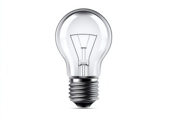 Clear Glass Light Bulb - A transparent light bulb with a visible filament, isolated on a white background. Represents ideas, innovation, and energy