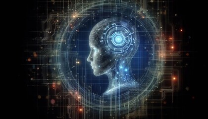 Fototapeta premium A futuristic blueprint art piece showing a glowing digital AI ag