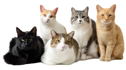 A Collection of Feline Faces: Captivating portraits of a variety of domestic cat breeds, showcasing unique fur patterns and expressions, capturing the essence of feline charm and individuality.