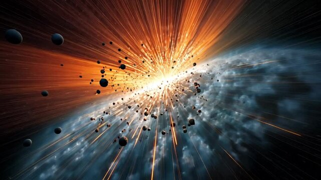 Slow motion of an asteroid hitting the earth and breaking into small pieces