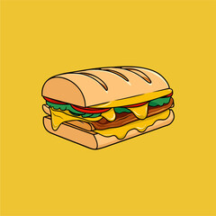 Cartoon Sandwich on Yellow Background