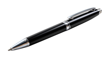 Sleek Black Pen: A detailed, close-up shot of an elegant black pen, showcasing its polished design and readiness for the written word.