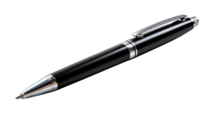 Sleek Black Pen: A detailed, close-up shot of an elegant black pen, showcasing its polished design and readiness for the written word.