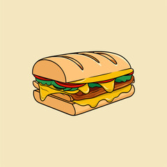 Cartoon Sandwich on Yellow Background