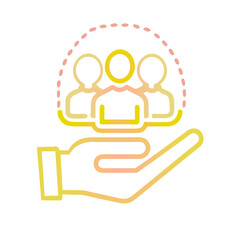 Business Support Icon. Hand Holding People Group vector illustration. people management Perfect for Logos, website Apps, and Branding