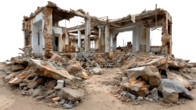 Aftermath of Destruction: A haunting image of a building ravaged by conflict or natural disaster, showcasing the raw impact and devastation.