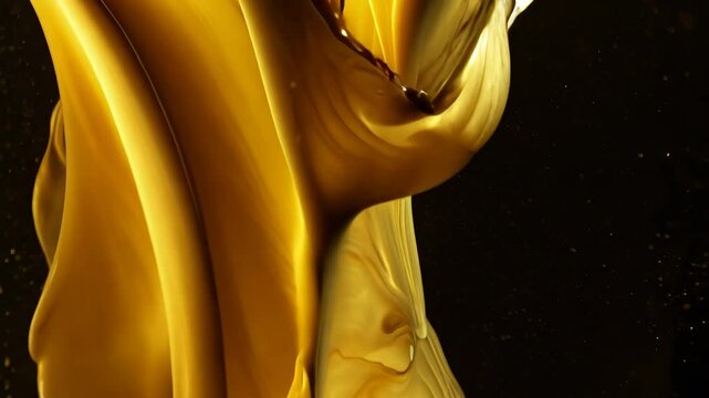 Viscous Gold Fluid Swirling Slowly Abstract Motion Background Macro Shot