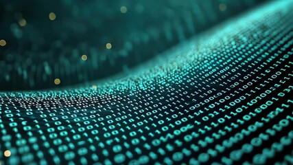Abstract digital wave with glowing binary code representing data flow and technology systems. Concept of big data, artificial intelligence, coding, and futuristic digital infrastructure - Powered by Adobe