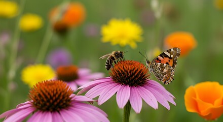 Close-Up of Insects Pollinating Wildflowers &ndash; Ecological Interdependence