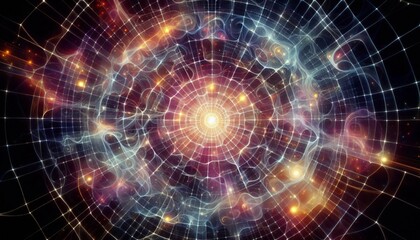 Obraz premium Envisions swirling fractal grids bridging cosmic points of conta