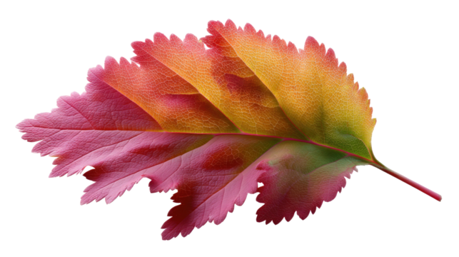 Vibrant Leaf: Close-up of a beautifully colored leaf, showcasing a gradient of warm hues transitioning from rich reds to sunny yellows, evoking the season's gentle shift. 