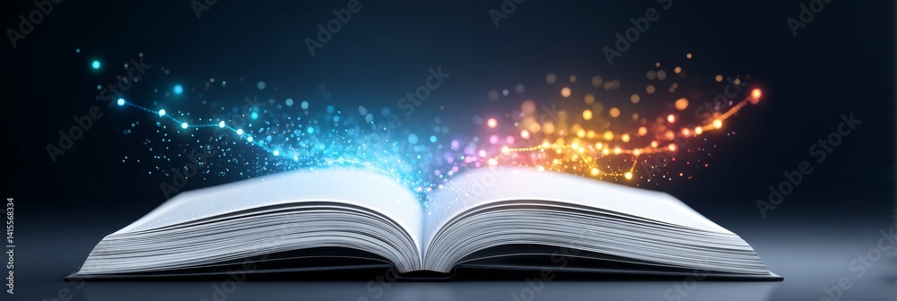 Poster open book data visualization magic - an open book reveals colorful data visualizations and magical l