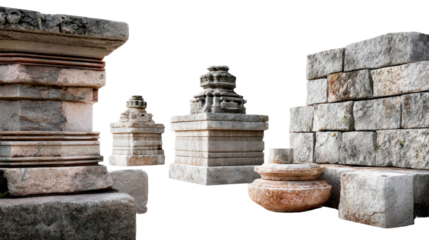 Ancient Pillars: Weathered stone pillars, remnants of a bygone era, stand in stoic silence, a testament to architectural heritage.