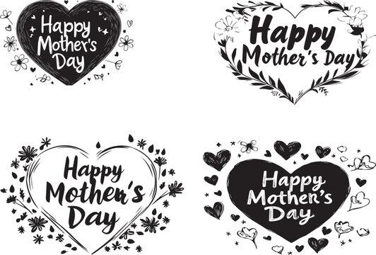Happy Mother's Day greeting text with hand-drawn lettering and heart design 