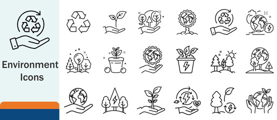 Fototapeta premium Environment Icons: Sustainability & Nature Eco-Friendly Icon Set Green Living Icons Collection Nature and Recycling Symbols Environmental Awareness Graphics