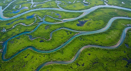 Obraz premium River Delta from Above – Natural Flow and Biodiversity