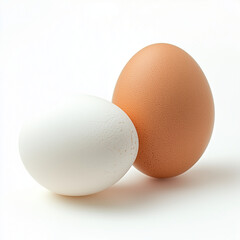 closeup of two organic eggs on white background 