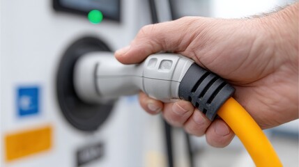 maintenance technical inspection infrastructure concept. Charging an electric vehicle with a connector.