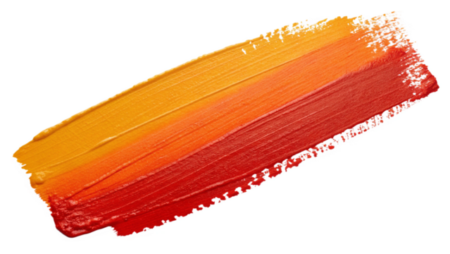 orange to red gradient brushstroke paint brush isolated on white background.