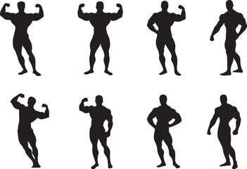 Silhouettes of Bodybuilders Showing Various Poses
