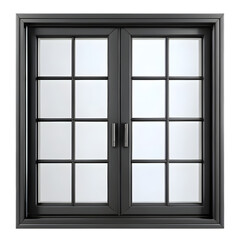 Black Window with Two Panes and Handles Isolated On White Background
