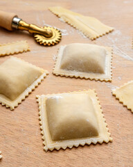 Pasta fresca al huevo, raviolon relleno panzotti