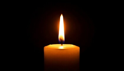 One candle burning slowly isolated on pitch black background