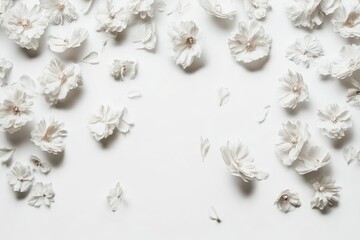 Flying White Flowers on Clean White Background