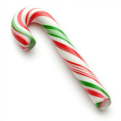 Fototapeta premium Christmas candy cane red green and white striped sweet treat isolated on white background