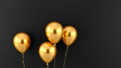 metallic gold balloons with a glossy finish against sleek black textured walls, evoking luxury and exclusivity