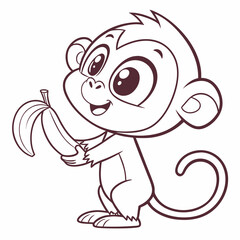 Simple Cartoon Monkey Outline Vector
