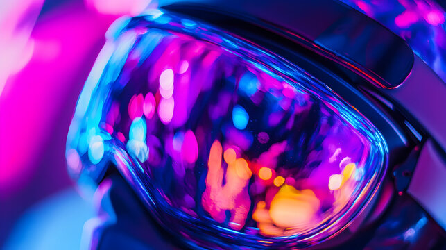 of a VR headset reflecting vibrant colors, symbolizing immersive gaming technology 