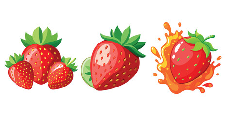 Fruits Flat Design Icon Set, array of colorful organic fruits and vegetables laid out on a rustic wooden table surrounded by a lush garden illuminated by soft daylight.