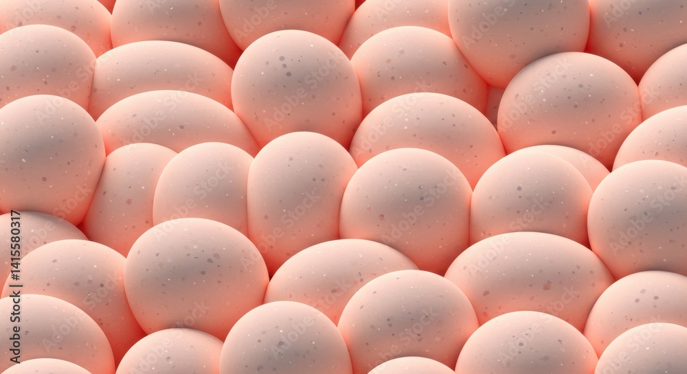 Poster abstract arrangement of spherical pink eggs with speckled texture