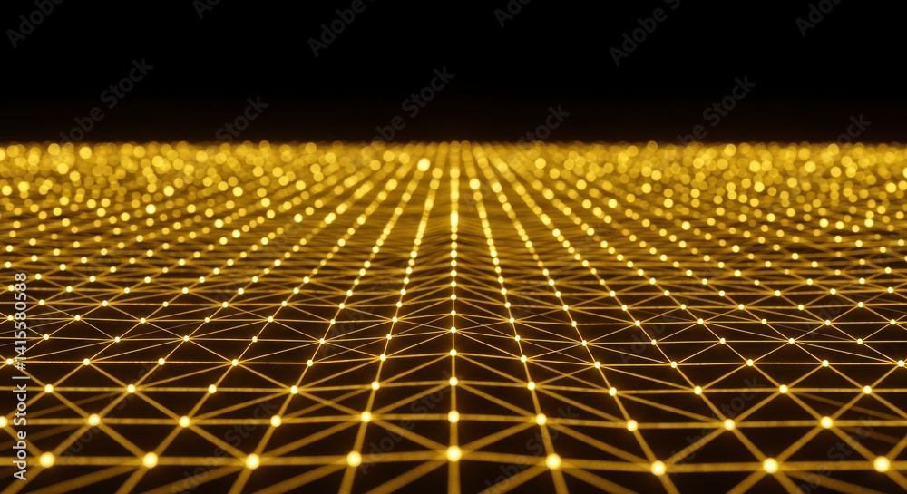 Poster Golden Network Connecting Glowing Dots on Abstract Surface Concept