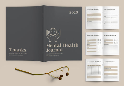 Mindful Reflections Mental Health Journal Planner Design Template