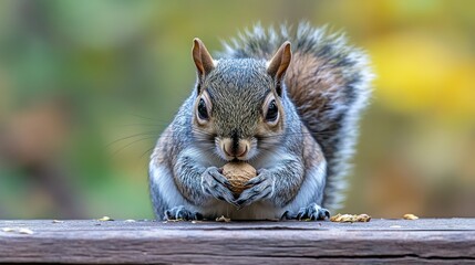 Grey squirrel eating a nut
